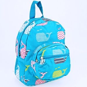 Preppy Whale Print Mini Backpack Purse Blue